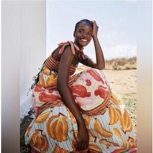 House Of Harlow 1960 Revolve Tropical Fruit and Colorful Stripes Maxi Dress